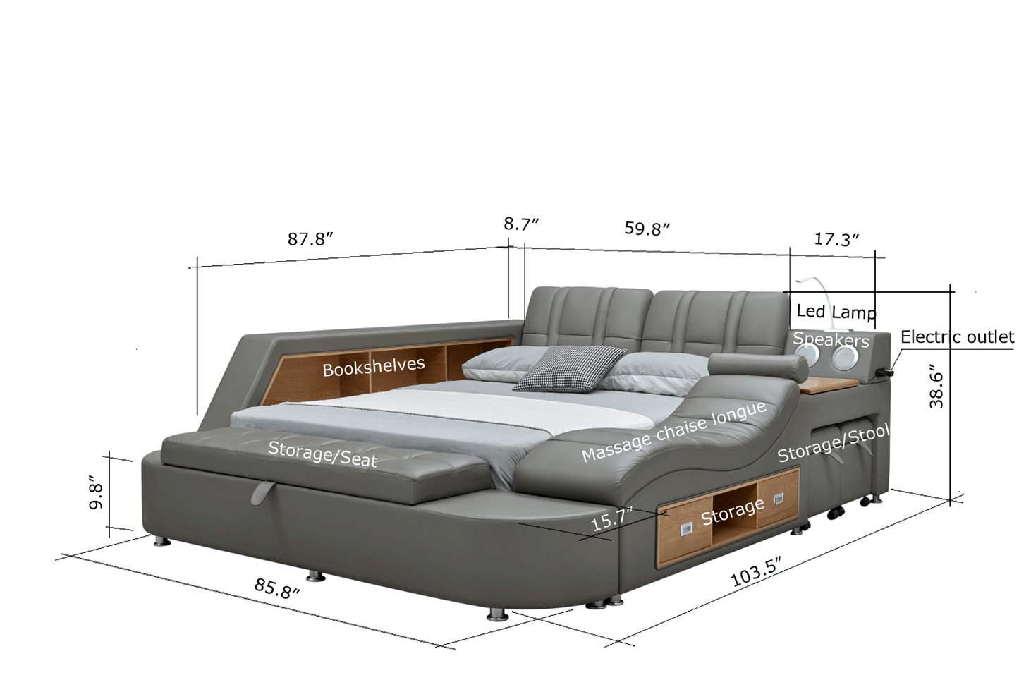 Tesla Grey Leather Bed by ESF - Many Features