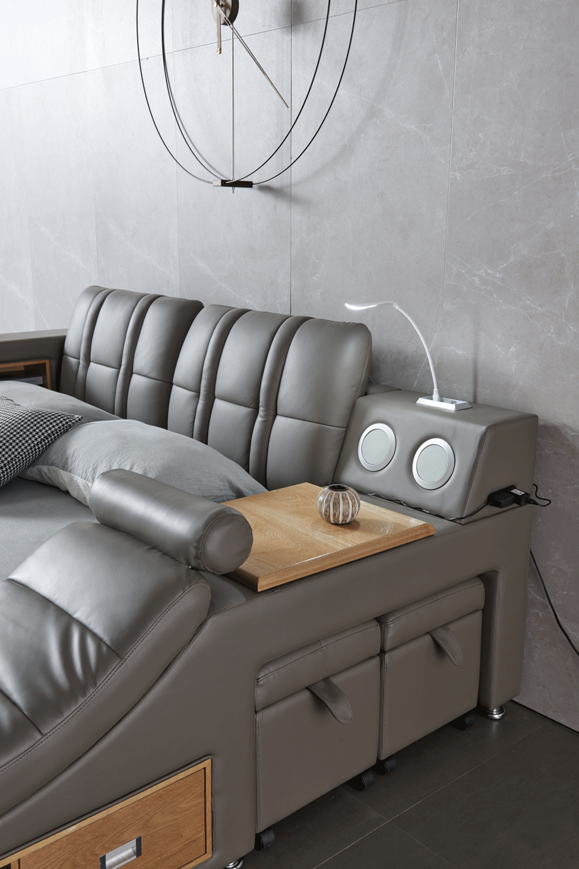 Tesla Grey Leather Bed by ESF - Many Features