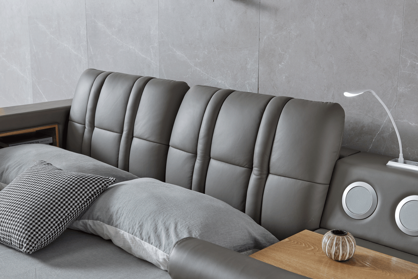 Tesla Grey Leather Bed by ESF - Many Features