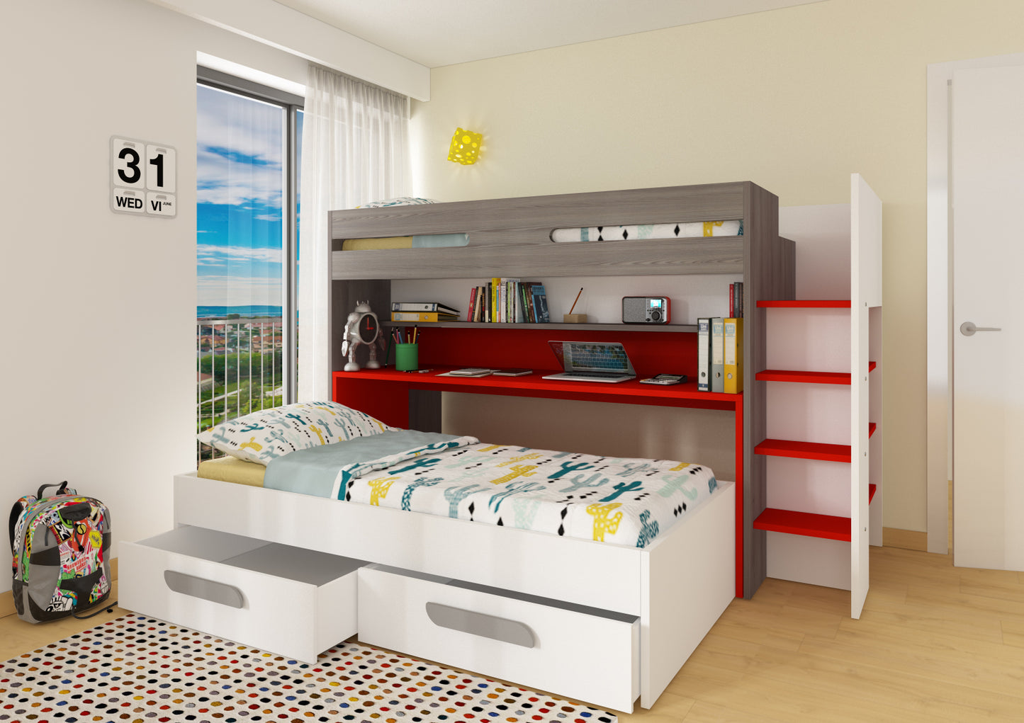 Trasman Bunk Bed w/Pullout Bed & Desk