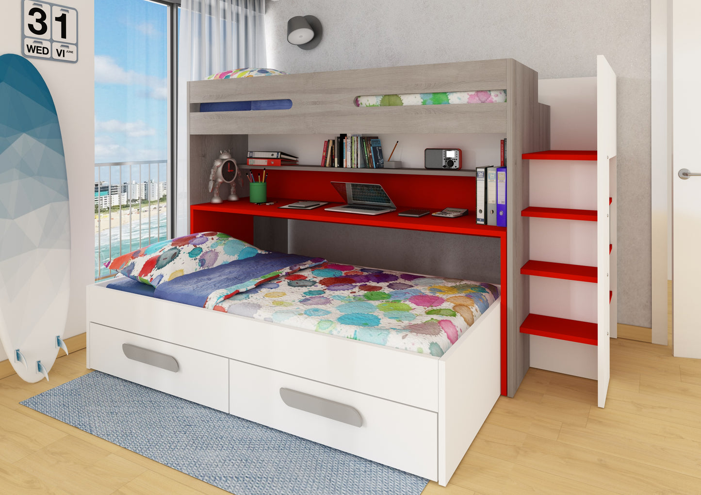 Trasman Bunk Bed w/Pullout Bed & Desk