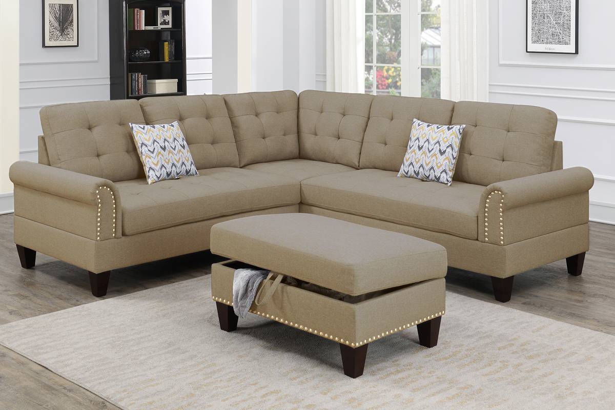 F6476 Beige Sectional w/Ottoman