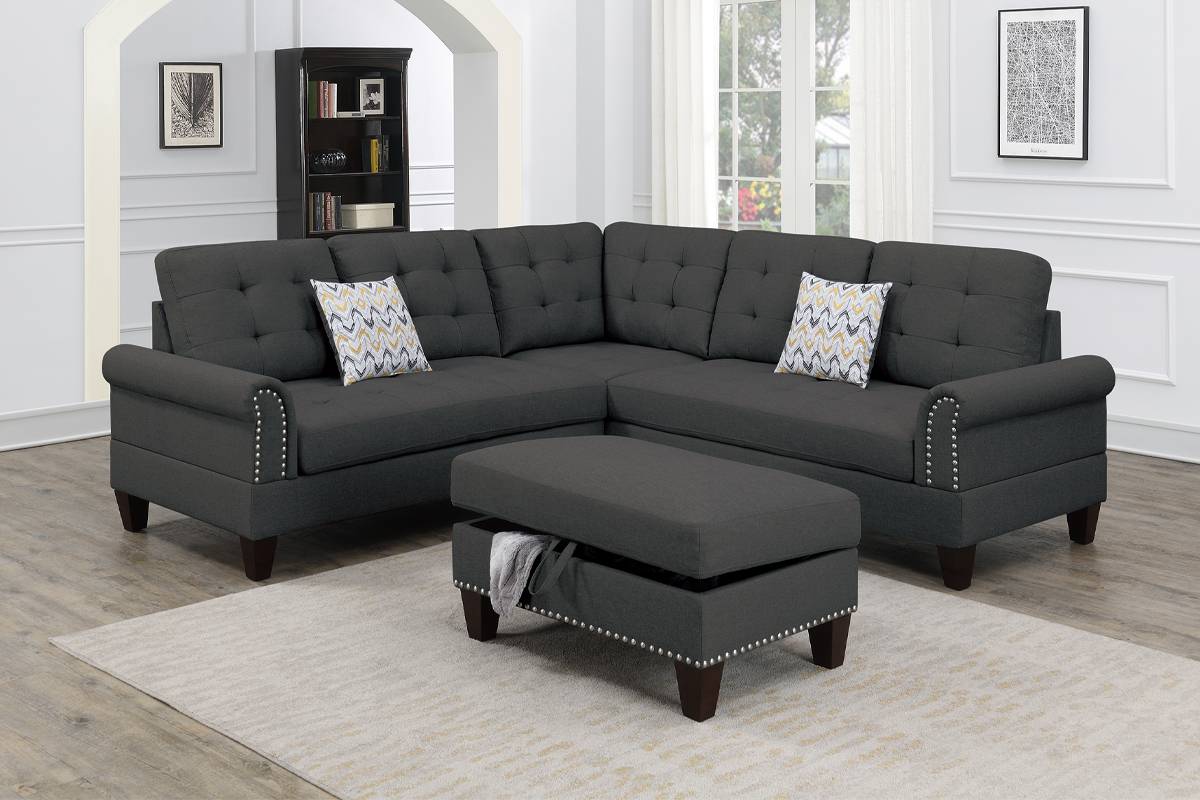 F6474 Poundex 3-Piece Sectional Set w/Ottoman