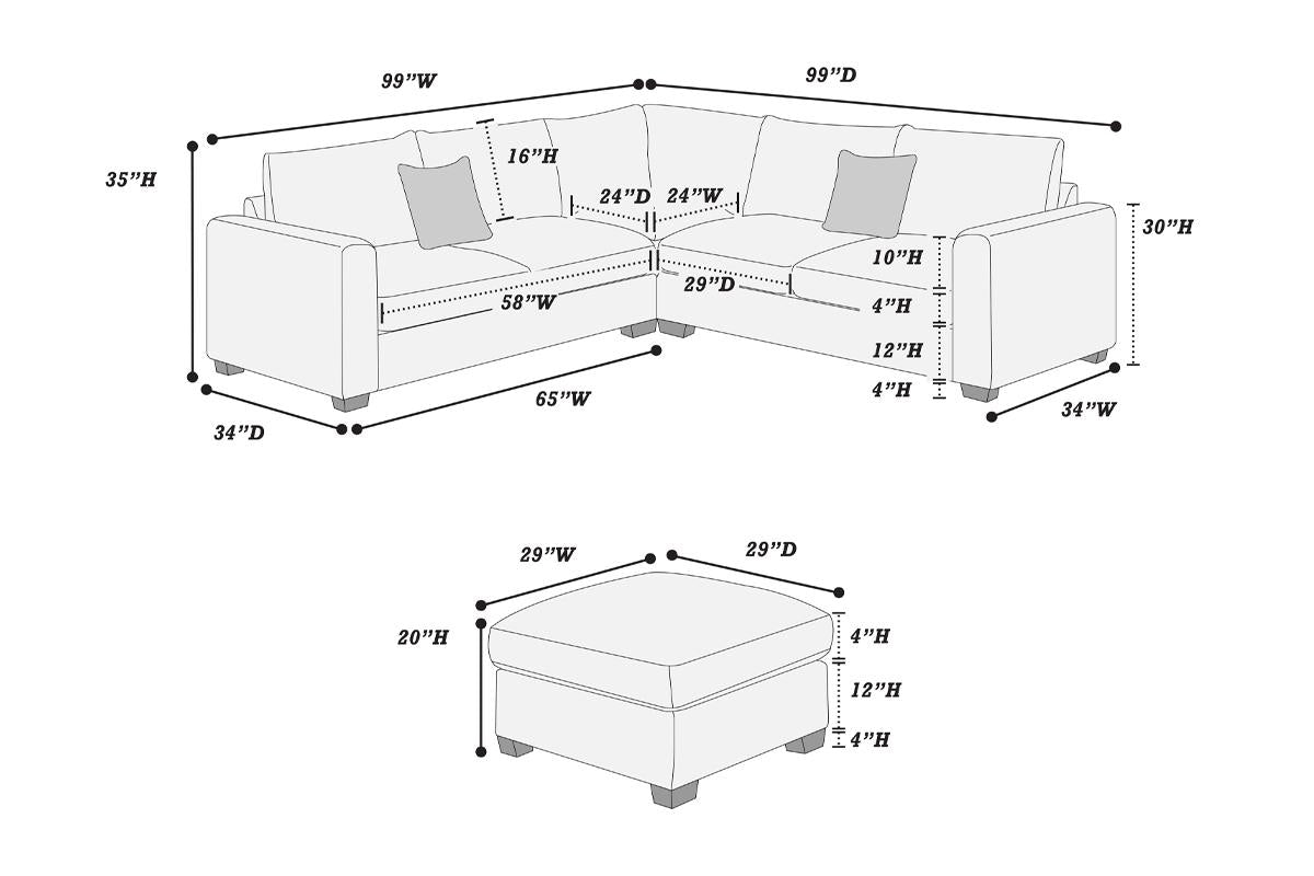 F8890 Poundex 4 Pc Sectional Fog Corduroy