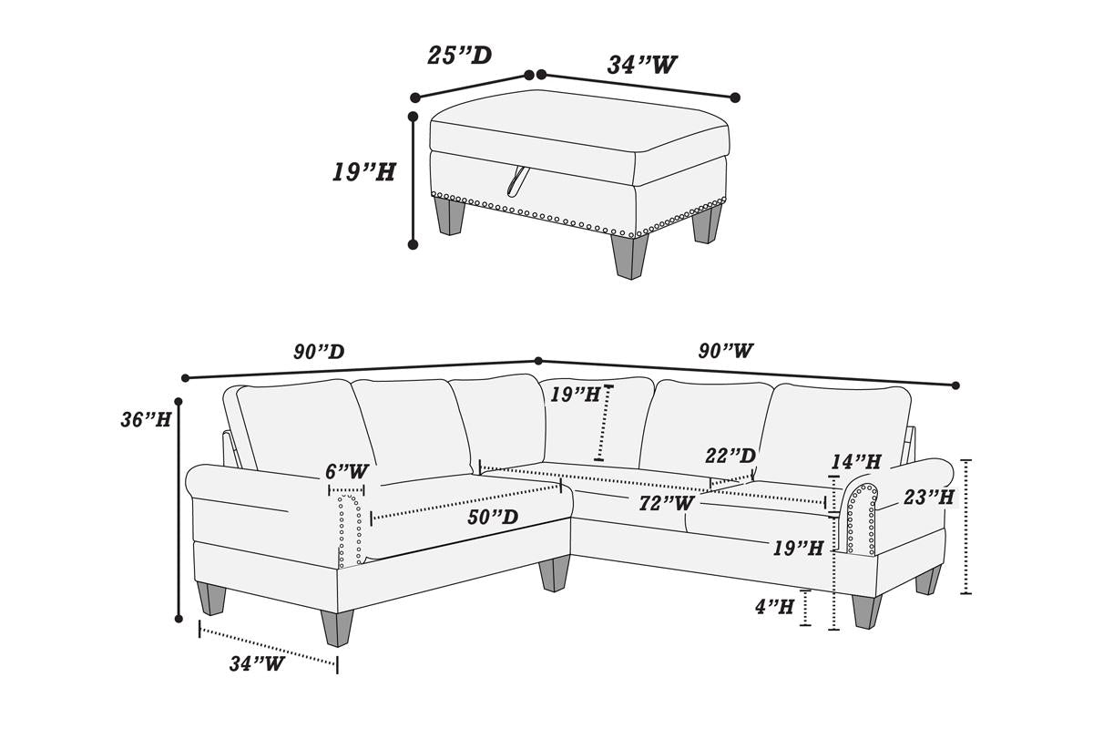 F6476 Beige Sectional w/Ottoman