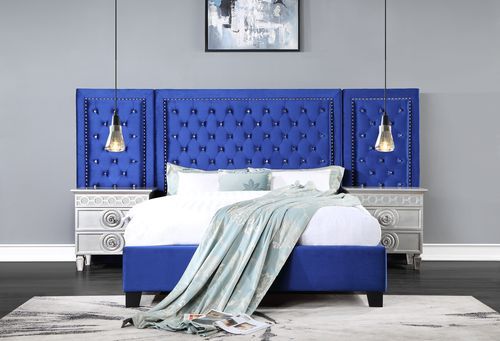 Cama Damazy Queen de terciopelo azul BD00973Q