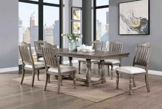 Colección de comedor Newcastle de 7 piezas en color gris antiguo - Hoja extensible