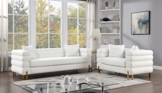 Landovery White Boucle 2 Pc Sofa Collection