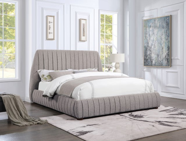 Cama de perfil bajo tapizada en gris Sherise