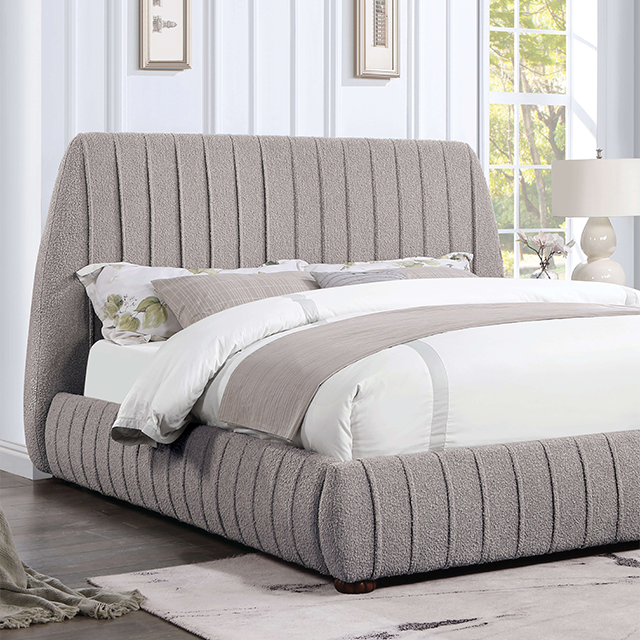 Cama de perfil bajo tapizada en gris Sherise