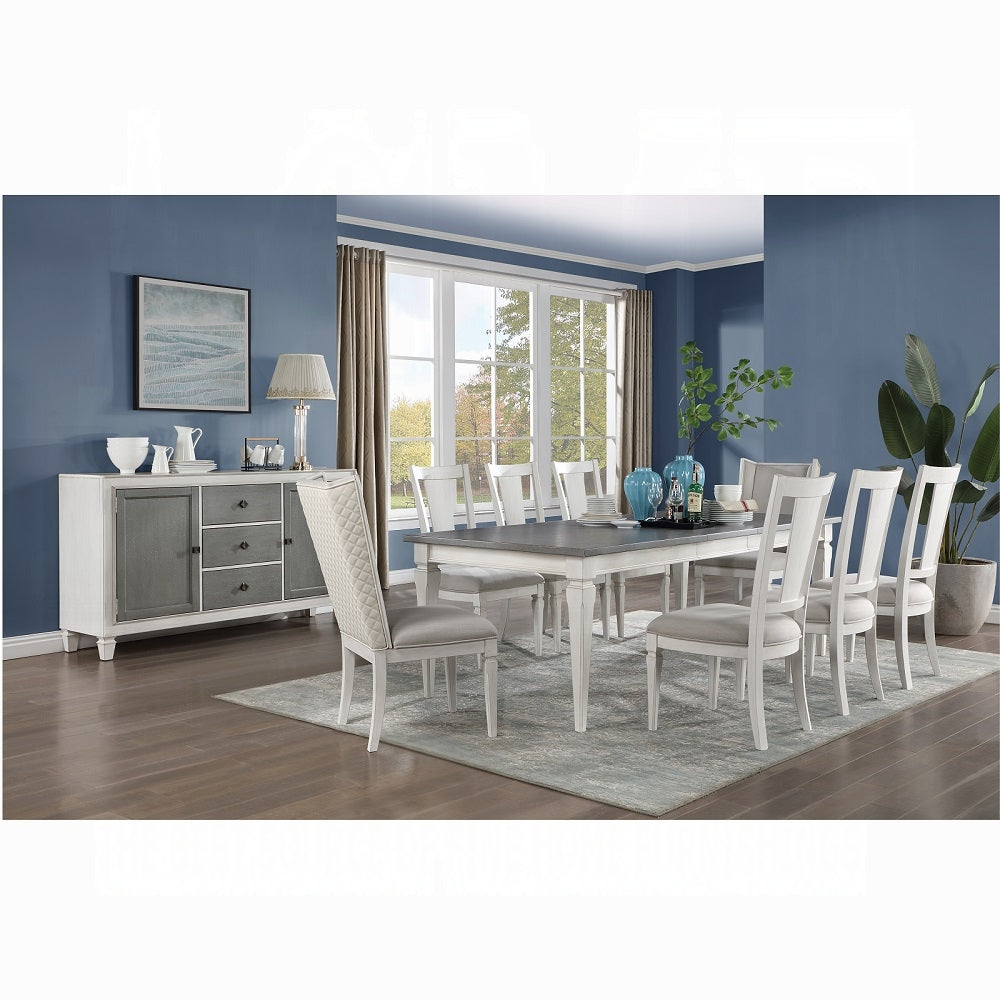 Colección de comedor Katia Weathered White con extensión