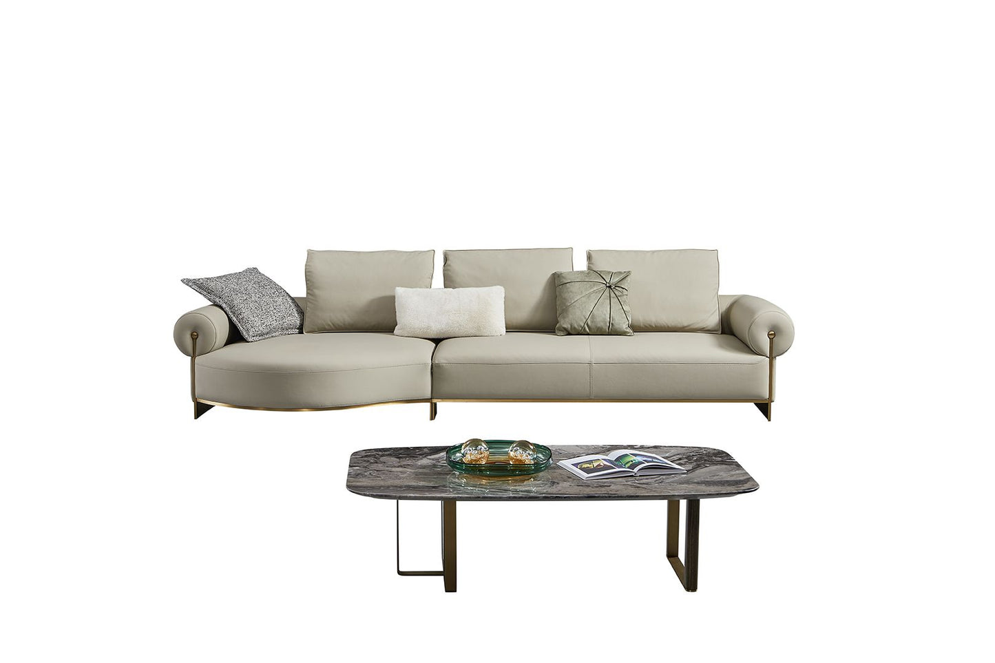 EK-LY1002 Olive Gray Top Grain Leather Sectional