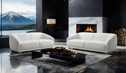 Kolvere White Boucle 2 Pc Sofa Set FM61006WH-SF