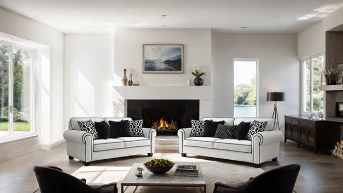 Viviani Black & White Chenille Sofa Set