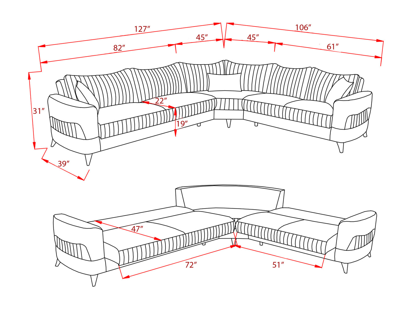 Kappa Grey Sectional w/2 Beds - Demka Furnishings