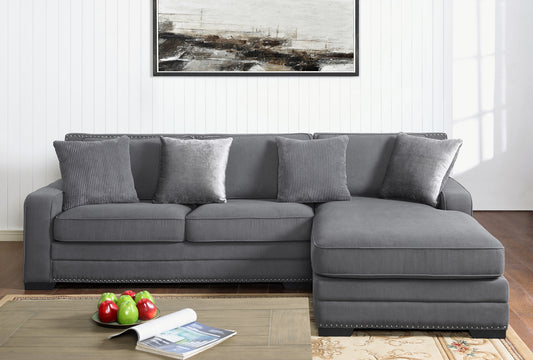 Laura Grey Sectional - Nailhead Accents