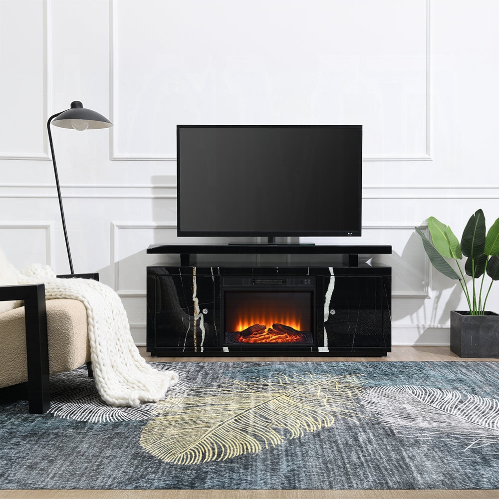 Drisana Black Mirrored TV Stand w/Fireplace LV03868