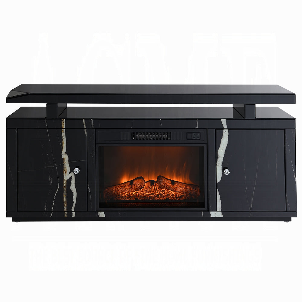 Drisana Black Mirrored TV Stand w/Fireplace LV03868