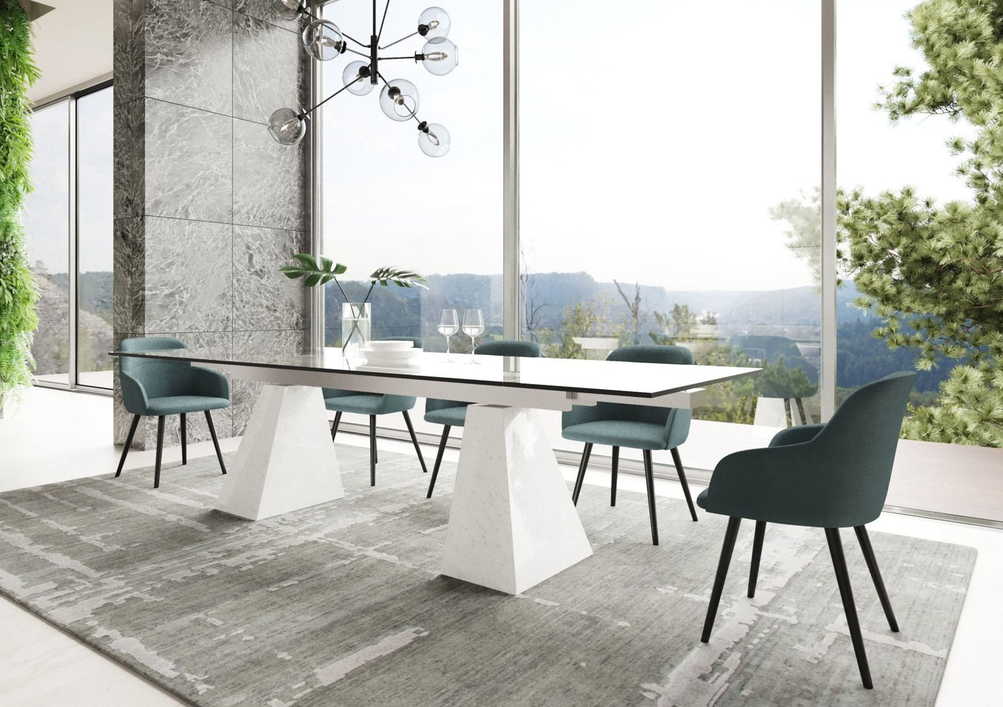 Latrobe Modern Extendable Quartz Stone & Glass Dining Set