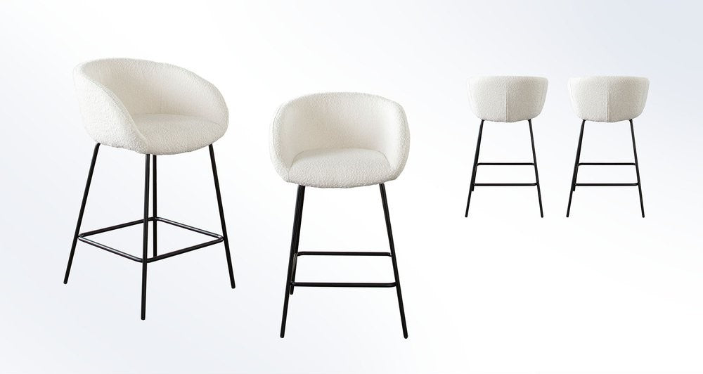 Skyler Bar Stool Ivory Boucle - Set of 2