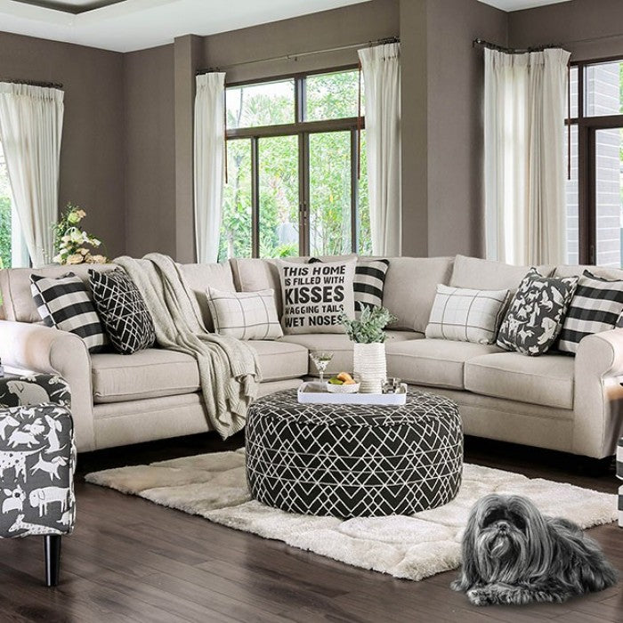 Tweed Large Sectional Sofa with Chaise - Light Gray