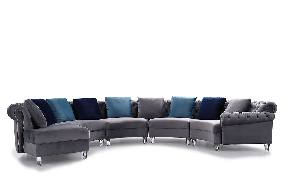 Divani Casa Darla - Modern Gray Velvet Curved Sectional Sofa