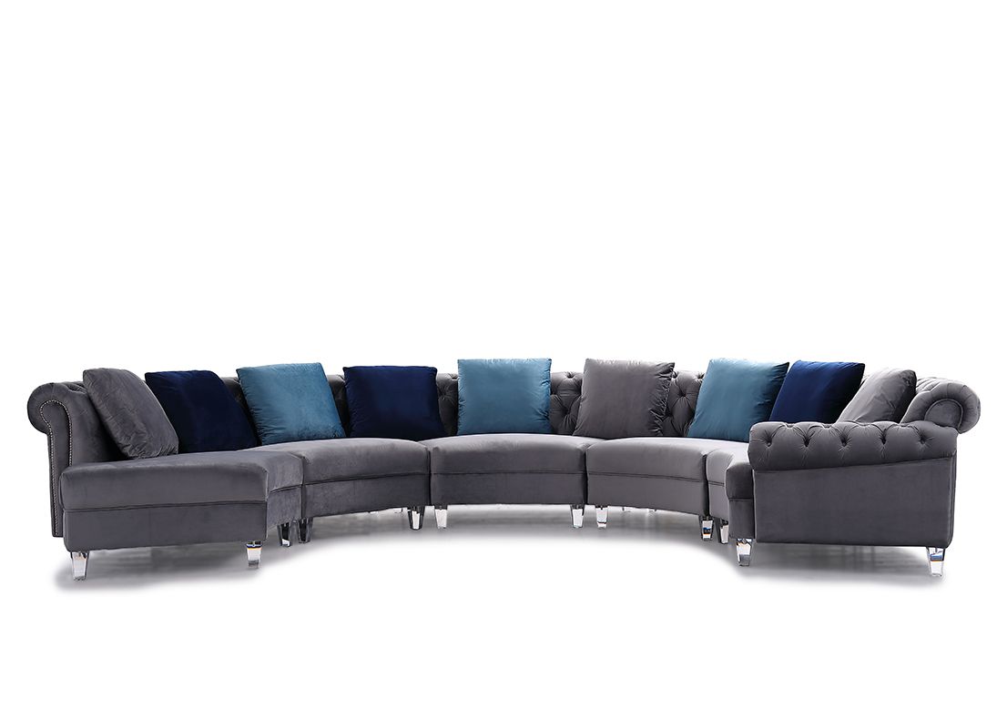 Divani Casa Darla - Modern Gray Velvet Curved Sectional Sofa