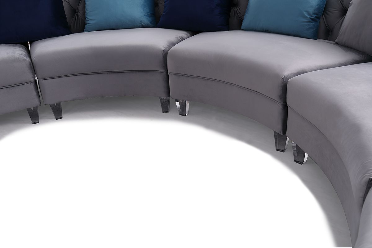 Divani Casa Darla - Modern Gray Velvet Curved Sectional Sofa