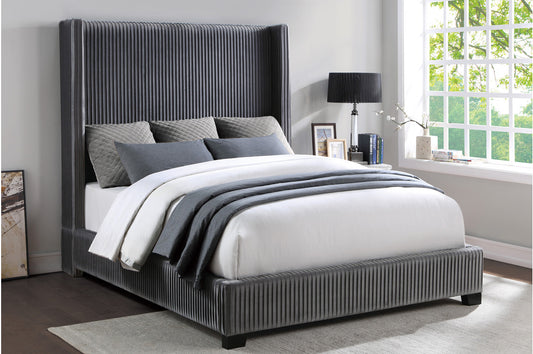 Glenbury Upholstered Gray Velvet Bed by Homelegance