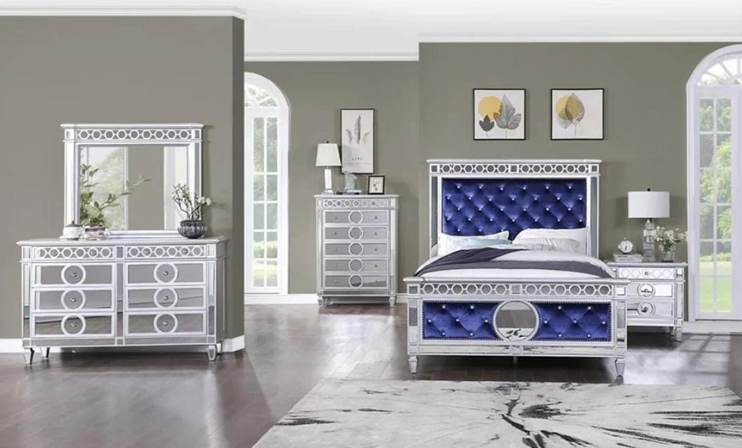 McFerran B1688 Modern Bedroom Set - Silver Finish