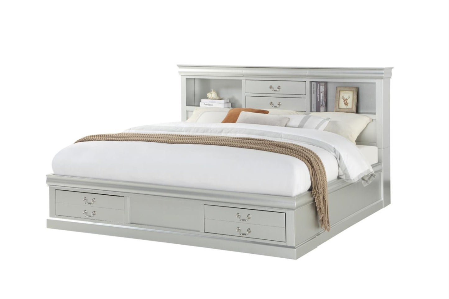 Louis Phillipe 4 Pc Bedroom Set - Platinum Finish