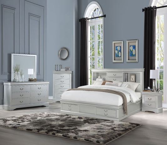 Louis Phillipe 4 Pc Bedroom Set - Platinum Finish