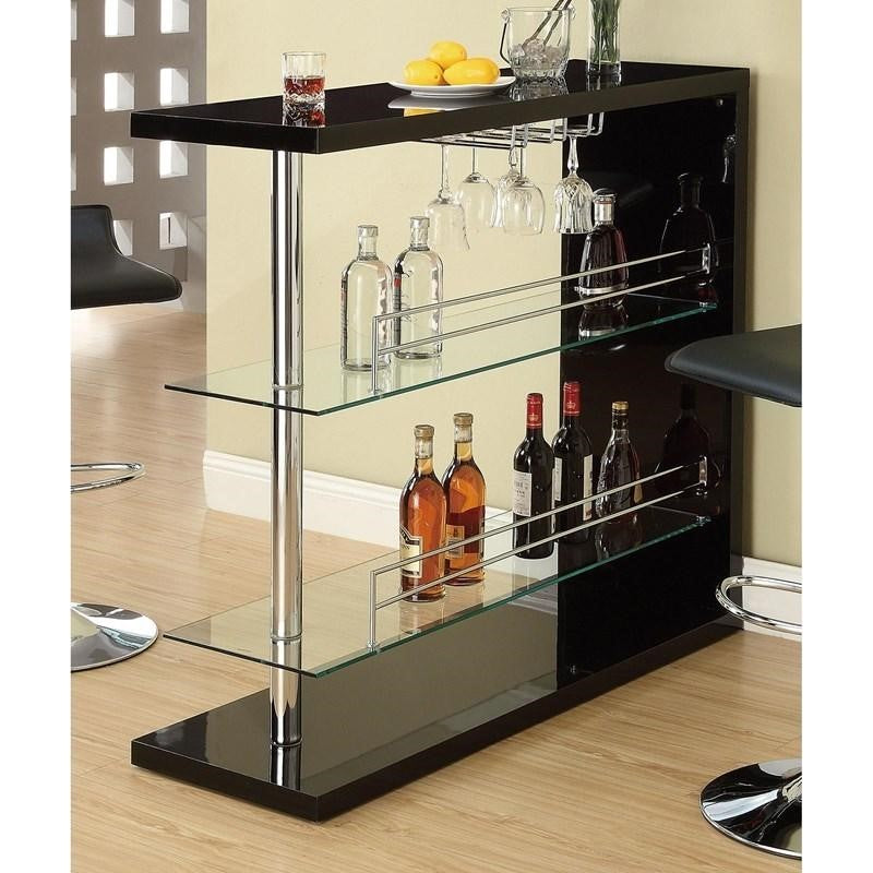 Prescott 2-Shelf Bar Unit Glossy Cappuccino - Storage + Wine Holder