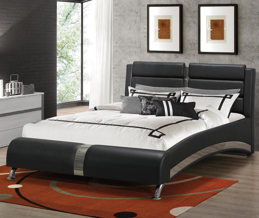 Jeremaine Black Leatherette Bed - Chrome Accents