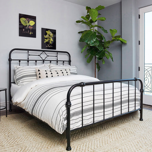 Packlan Matte Black Metal Bed - Vintage Style