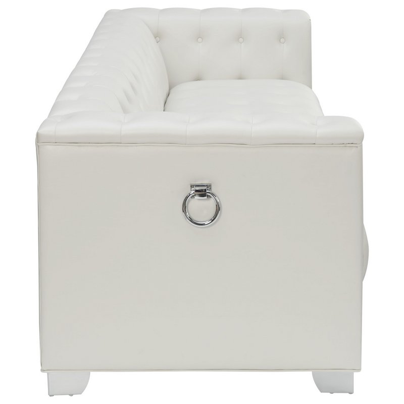 Chaviano 505391 Pearl White Leatherette Living Room Sofa Coaster Furniture Bradley Home Funishings