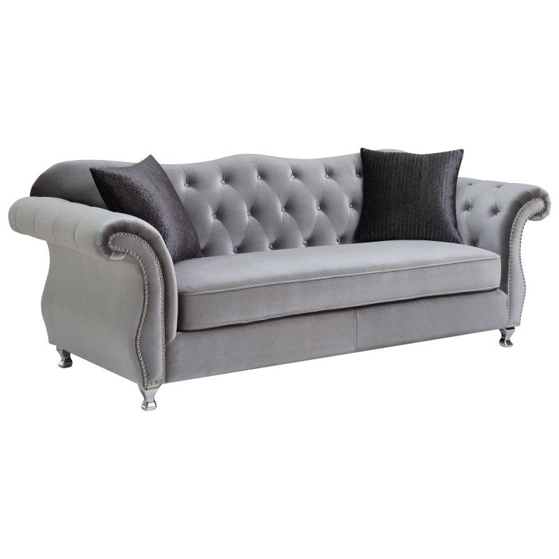 Frostine Sofa Collection 551161 - Silver Velvet Fabric