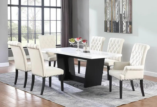 Osborne 7 Pc Dining Set - Sand Velvet Chairs