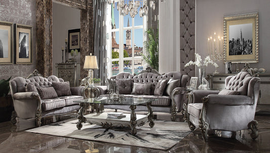 Versailles Velvet Sofa Collection - Antique Platinum Finish