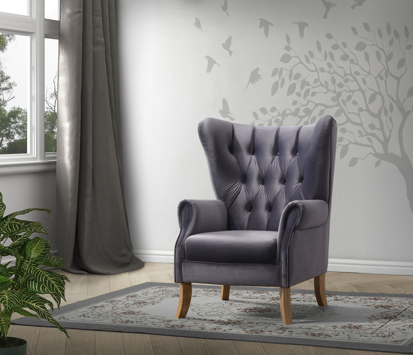 Silla decorativa Adonis 59517 - Terciopelo gris