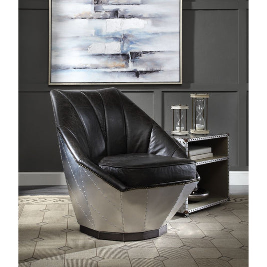 Brancaster Industrial Accent Chair - Aluminum, Top Grain