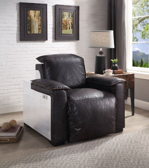 Acme 59943 Nernoss Top Grain Leather Aluminum Power Recliner