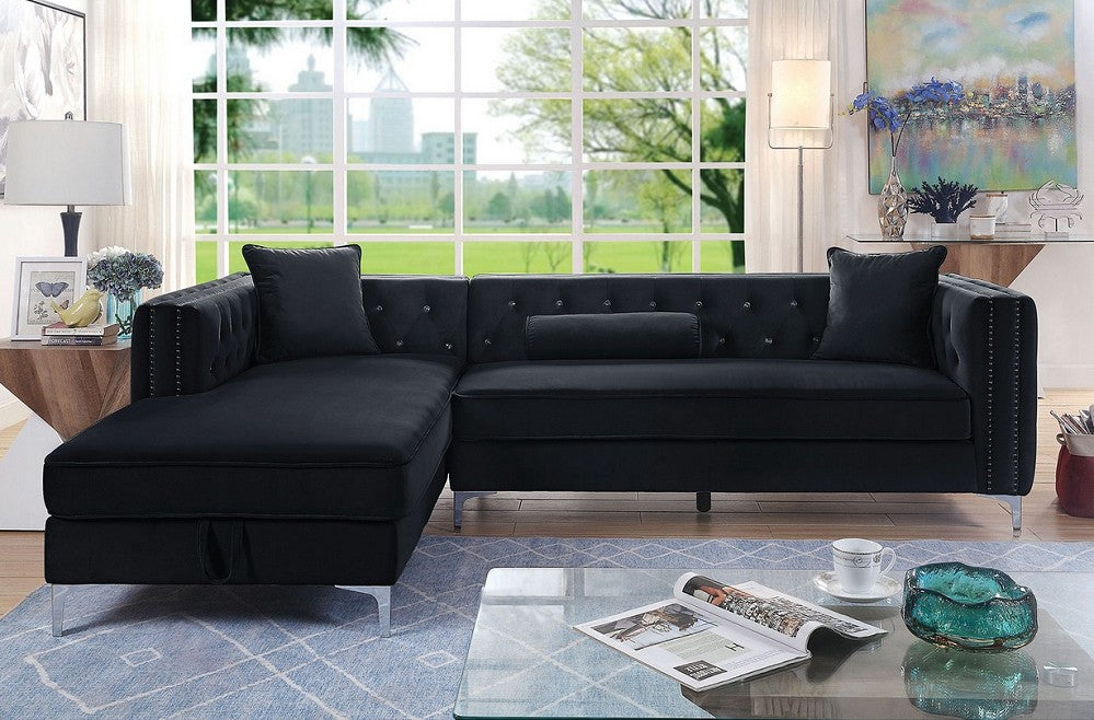 CM6652BK Amie Sectional - Black Flannelette