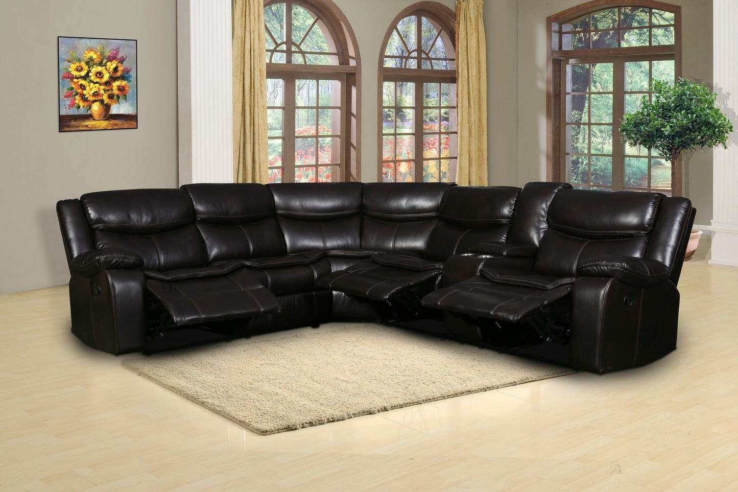 Global 6967 Vista Motion Sectional - Brown Leather Air