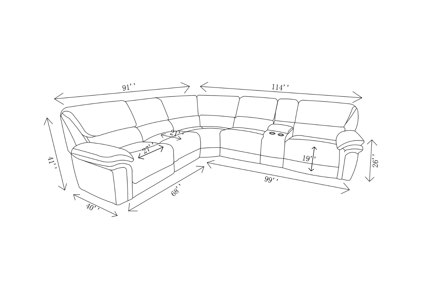 Modena 7098 Beige Chenille Power Recling Sectional