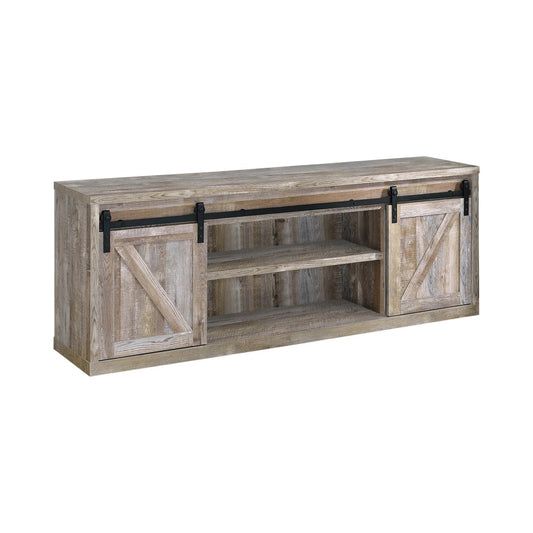 Brockton Shelf Sliding Doors TV Console - Weathered Oak