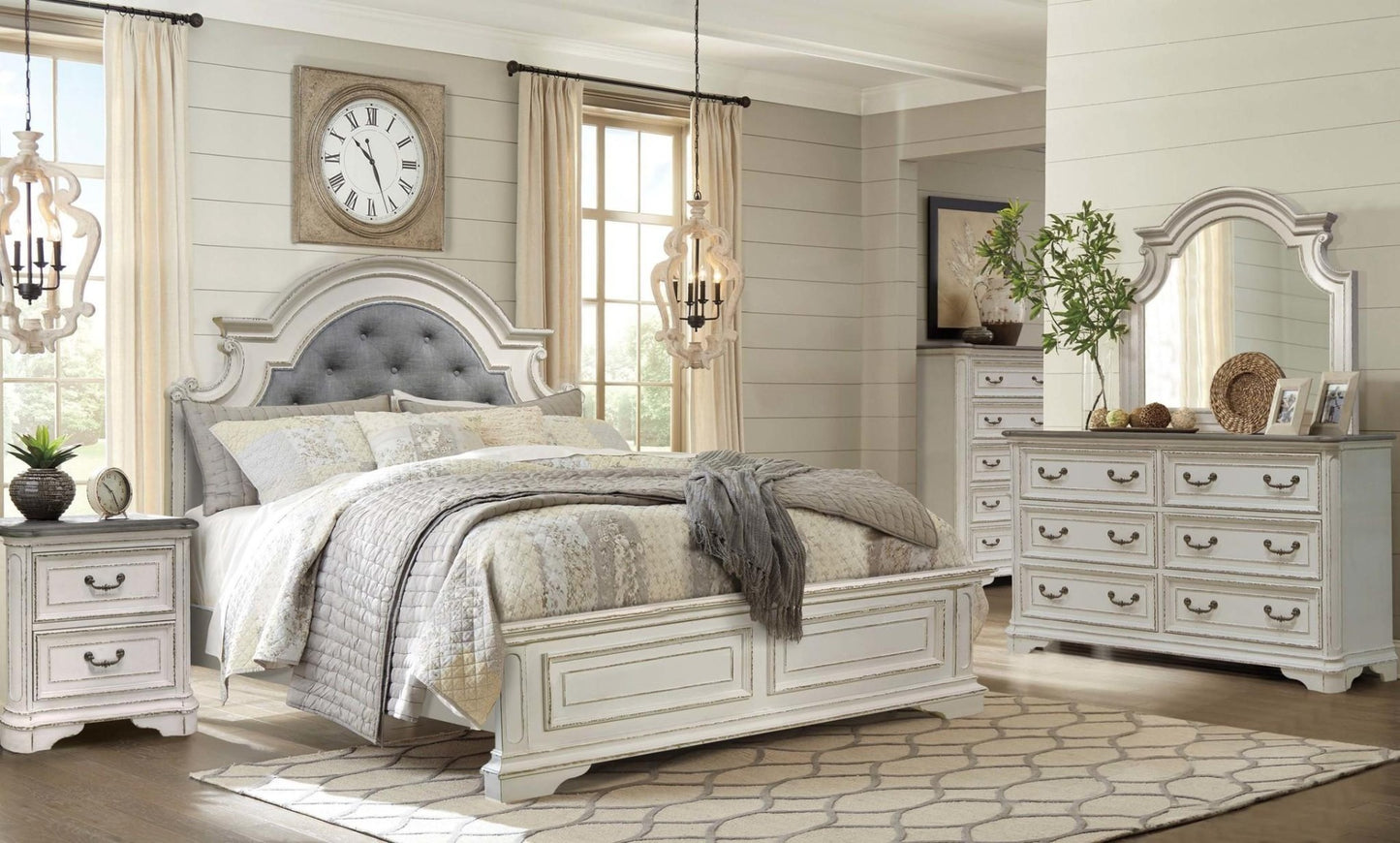 McFerran B738 Bedroom Collection - Distressed Whitewash Finish