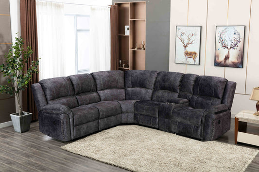 Gray Fabric Power Reversible Sectional w/USB Ports