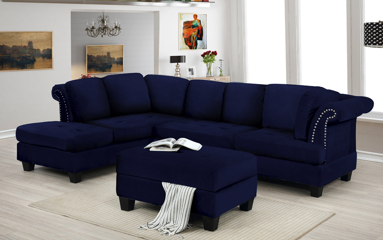 Derby Reversible Sectional - Navy Velvet