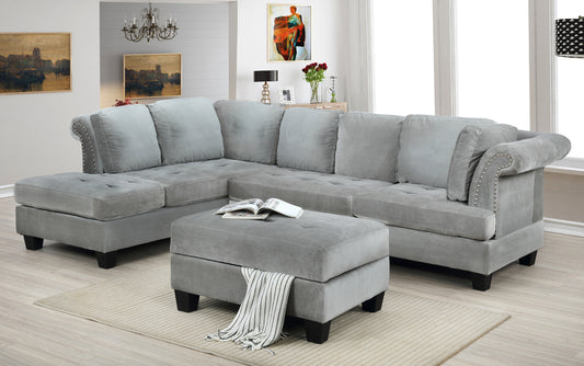 Derby Reversible Sectional + Storage Ottoman - Grey or Navy